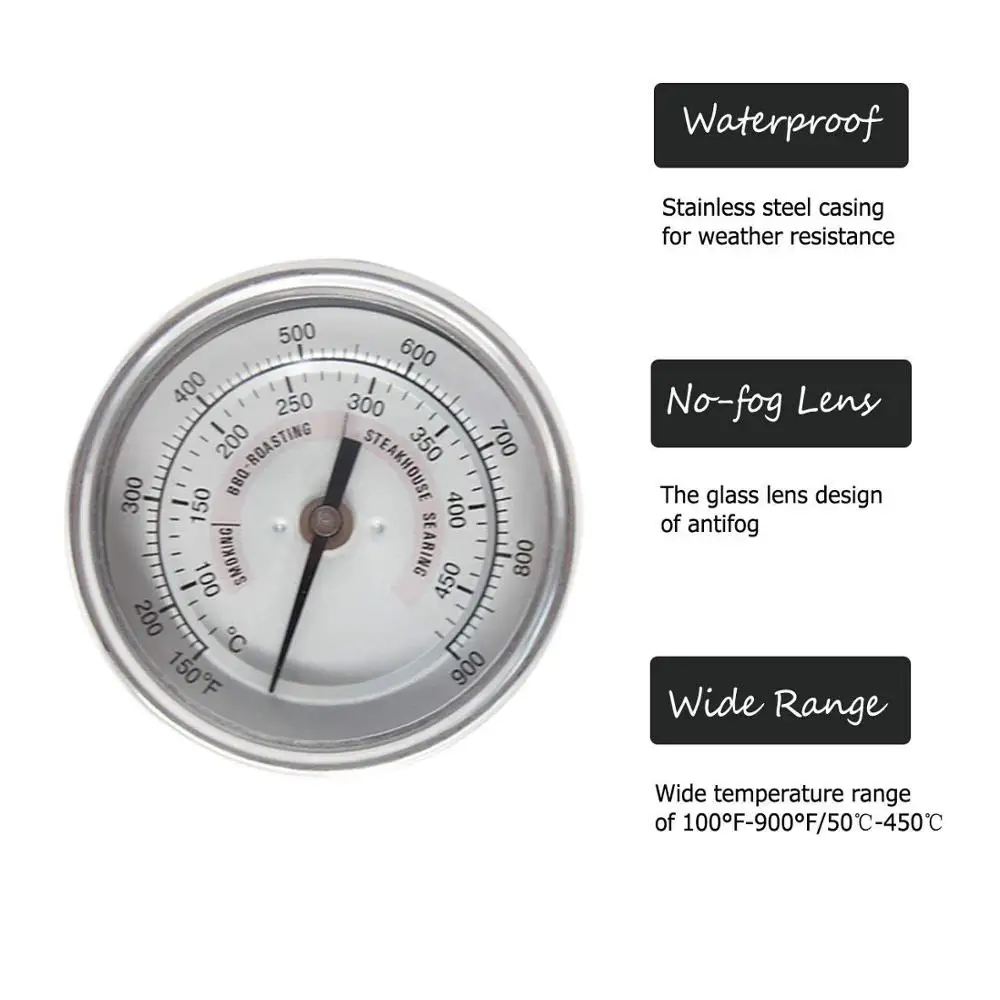 BBQ Grill Temperature Gauge Waterproof Large Face Cooking Thermometer