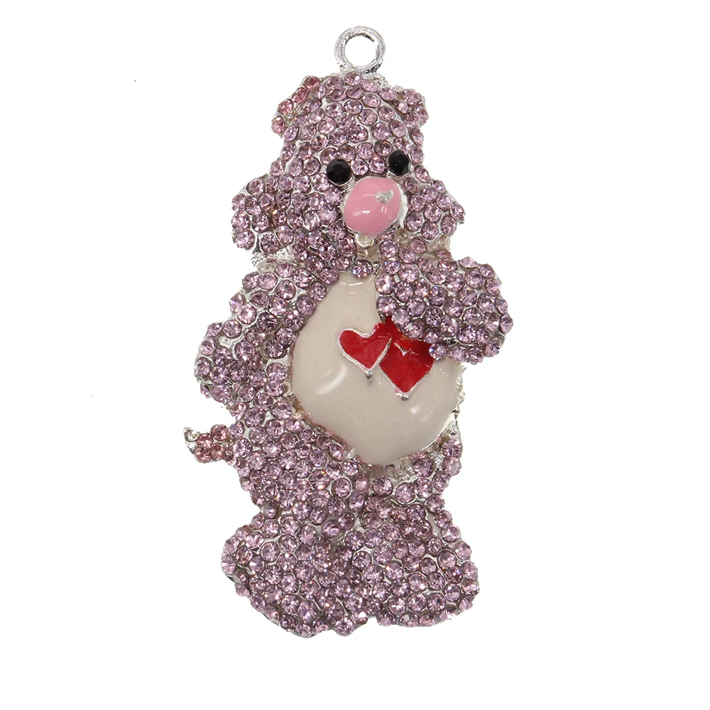 Cute Cartoon Character Crystal Bear Pendant Rhinestone Crystal Animal Charm Pendants For Necklace