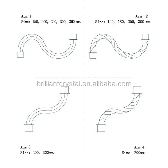 Crystal Glass arm for chandelier lighting fixtures