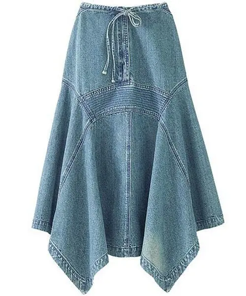 Wholesale Women Drawstring-waist multi-seam skirt with front zip, godet-inset hem. 30-inch at the longest point.