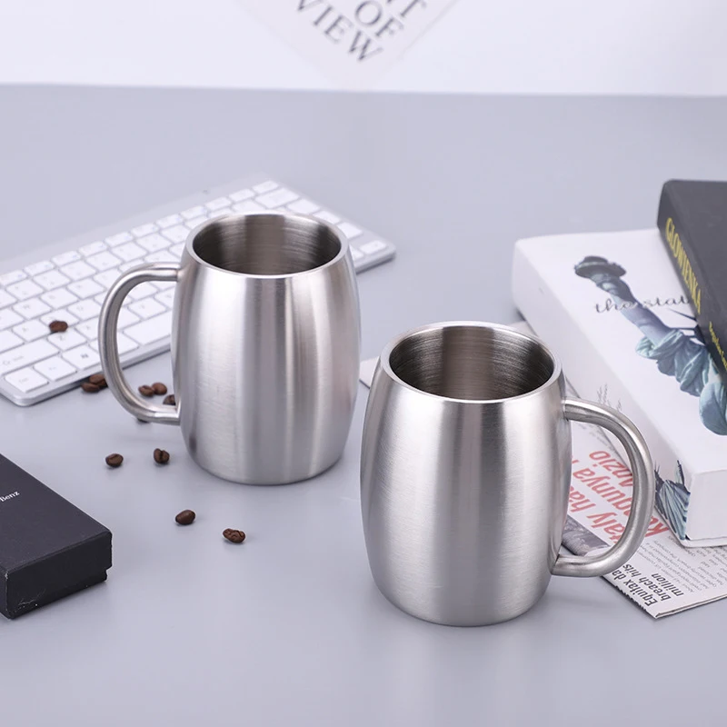 14 OZ Handle Coffee Mug Silver Stainless Steel Cups Eco Friendly Material China Factory Tumbler