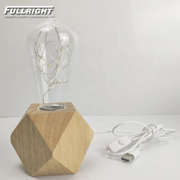 Modern bedroom decorative polyhedron wood vintage edison glass night table lamp