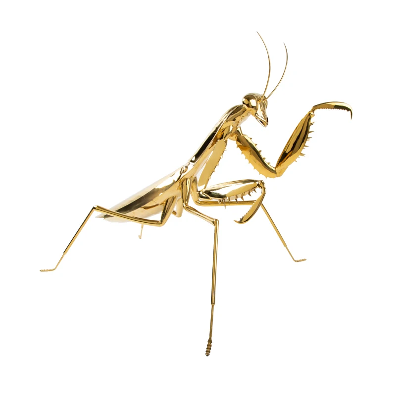 famous large gold plating mantis art home decoration metal abstract garden sculptures