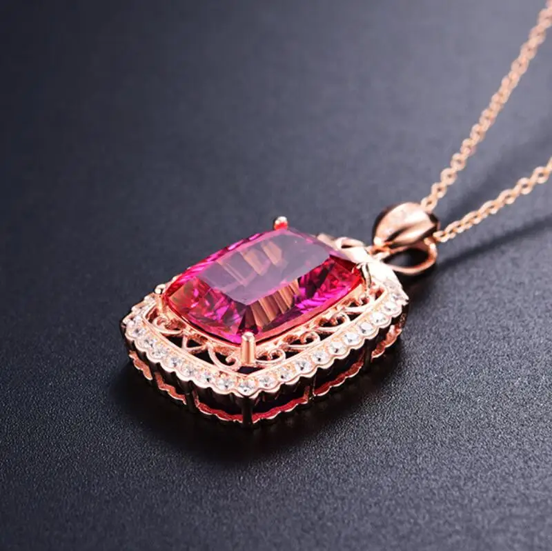 gold plated sterling silver jewellery Big Stone Necklace natural pink Topaz red gemstone price Costume Jewelry