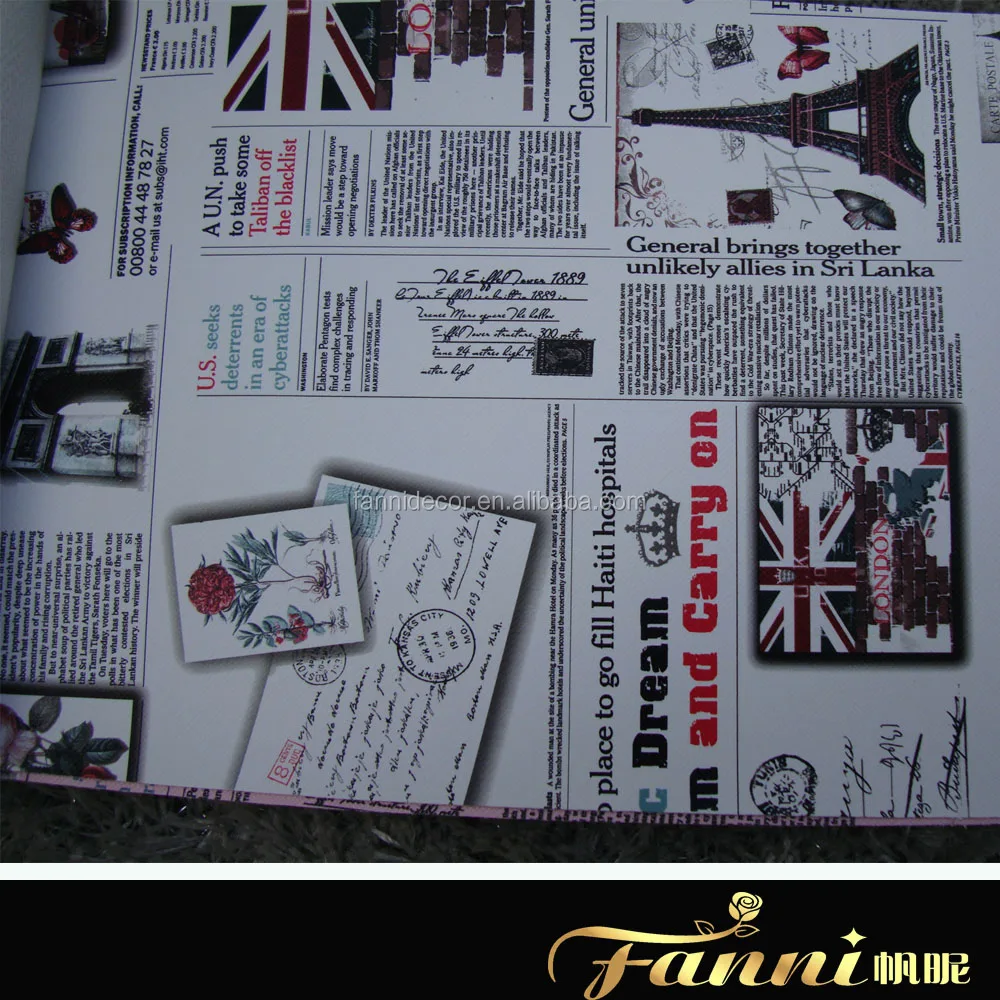 Retro Newspaper Style Faux Leather Fabric USA Flag Printed PVC Leather Newspaper Printed Synthetic Leather