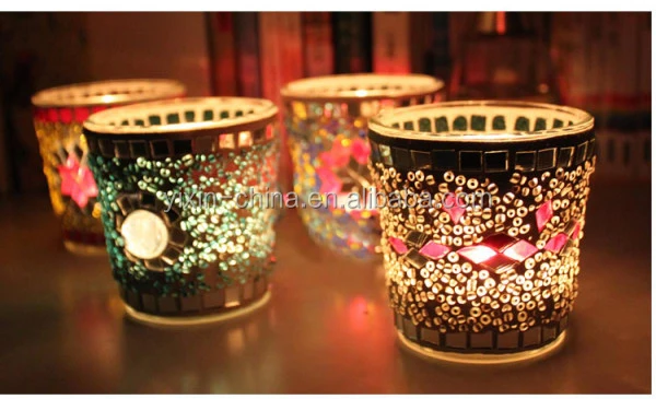 2015 Recycled mosaic glass jars for candle making glass candle jars and lids