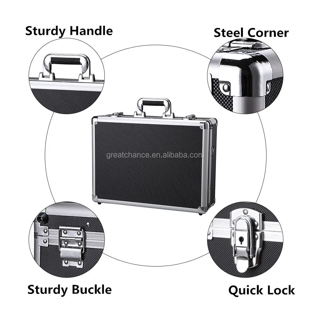 Professional Toolbox Aluminum Hard Briefcase Lockable Tools Organizer with Pre-Scored Foam Insert-Adjustable&Removeable Divider