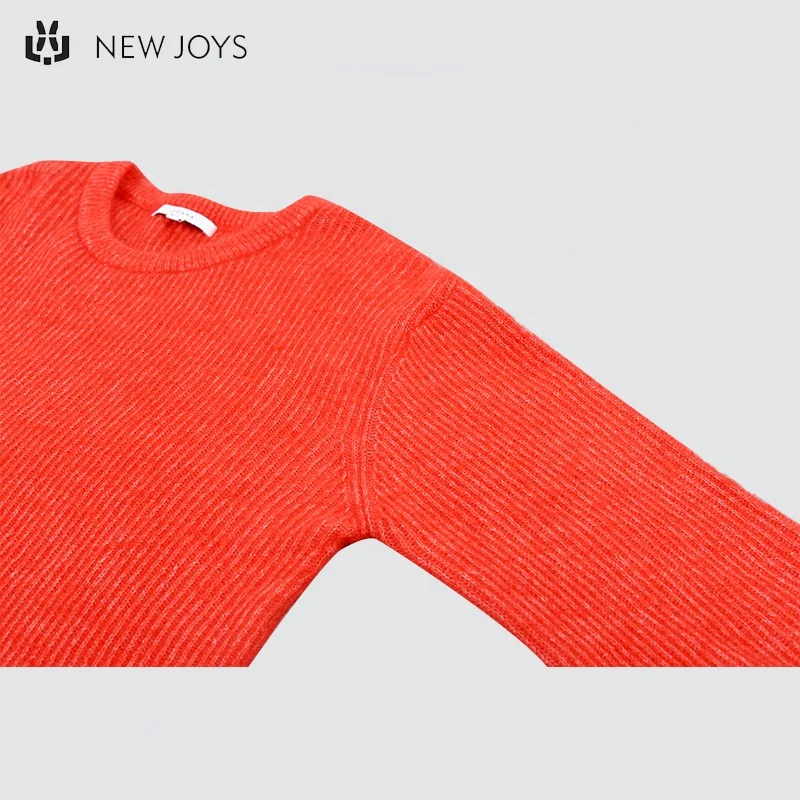 OEM supplier high end oversized long sleeve solid knitted fashion crewneck ribbed custom logo wool mohair sweater