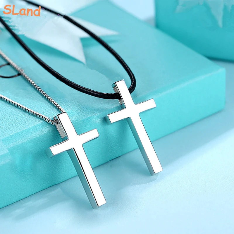 SLand Jewelry Low MOQ wholesale plain polished 925 sterling silver tiny cross pendant necklace with chain for Christian gift