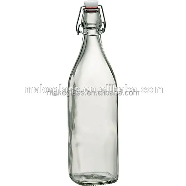 food grade round color glass bottle with clip swing plastic lid lid , glass storage bottle for beer and juice