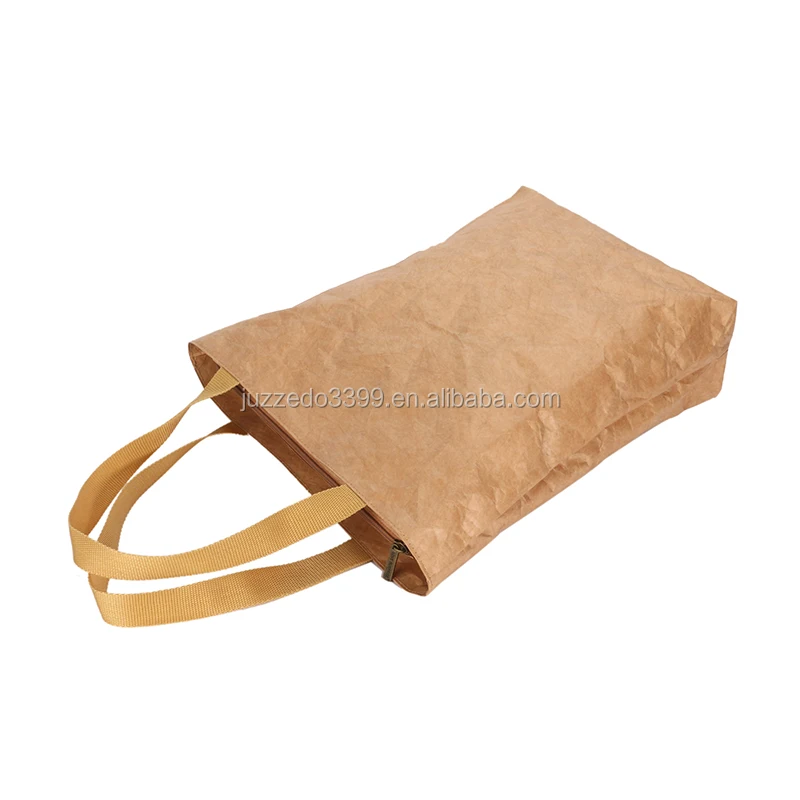 GRS certificate Low price zipper closure Portable Eco-friendly recycled tyvek paper tote shopping bag