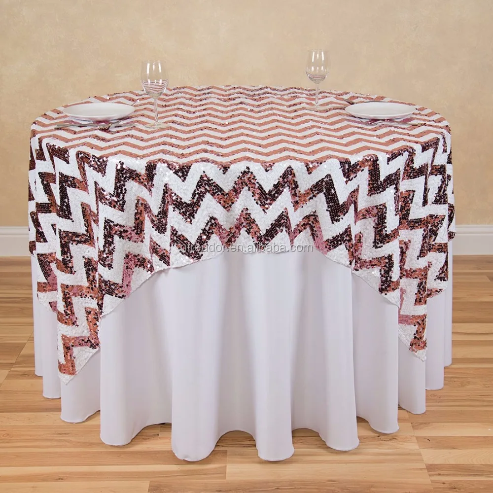 Wholesale Hot Sale Custom Christmas Party Glitter Wedding Rose Gold Big Sequin Embroidered Dining Round Table Cloth