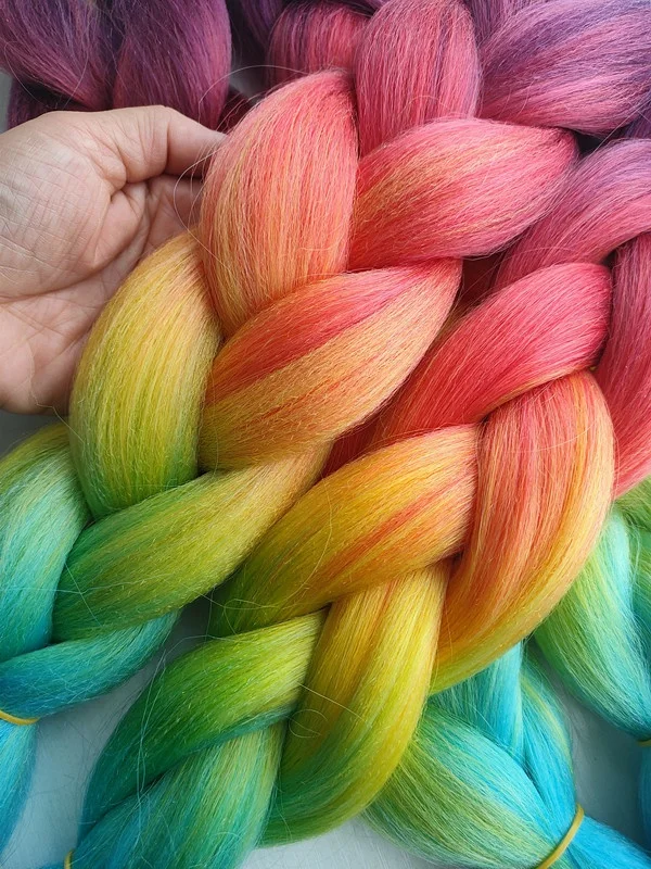 Оптовая продажа 100 г летняя прическа 16 дюймов Короткие вязаные крючком косички Yaki прямые плетеные волосы для наращивания Омбре Радужный цвет