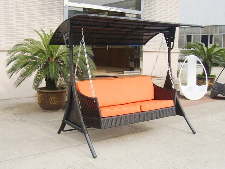 Leisure Garden Hammock Swing Chair With Umbrella Patio Steel Double-seat Lounge With Canopy