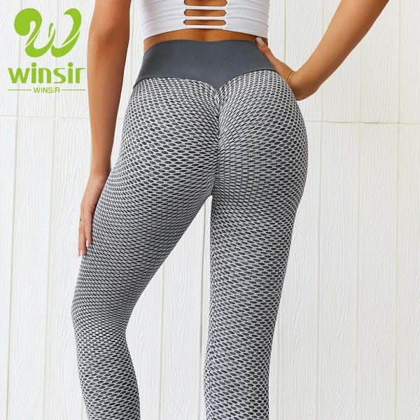 Sexy Sportswear Seamless Knit Honeycomb Textured Anti Cellulite Ruched Butt Lift High Waist Sports Gym Yoga Pants Leggings Women