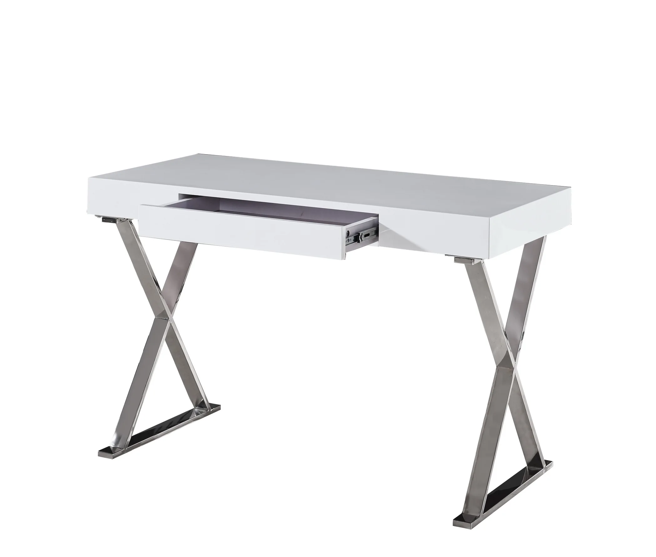 home use white MDF panel study computer desk with stainless steel leg