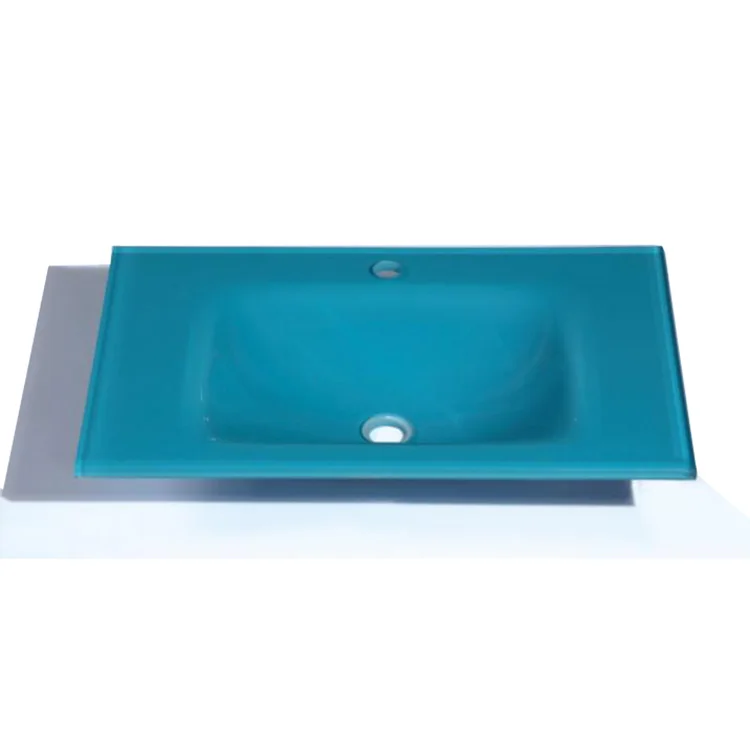Best products of ali baba Tempered low price blue integrated rectangular glass bowl wash basin