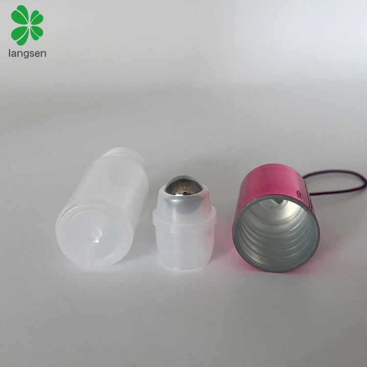 Mini size 3ml plastic roll on bottle with UV plating cap metal stainless steel ball key chain lanyard for essential oil creams
