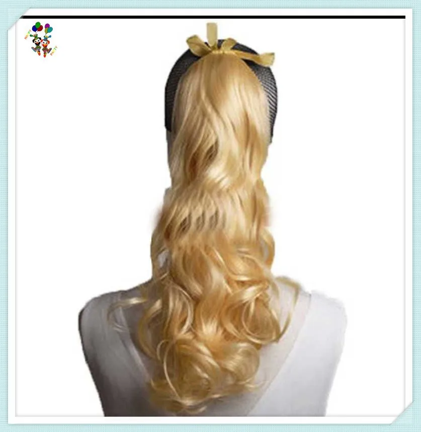 Colors Womens Cosplay Party Long Curly Drawstring Ponytail Wigs HPC-0106