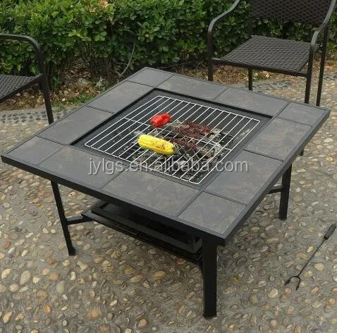 4-1 Outdoor Garden Backyard Square Tile Top Table Ice Bucket Fire Pit