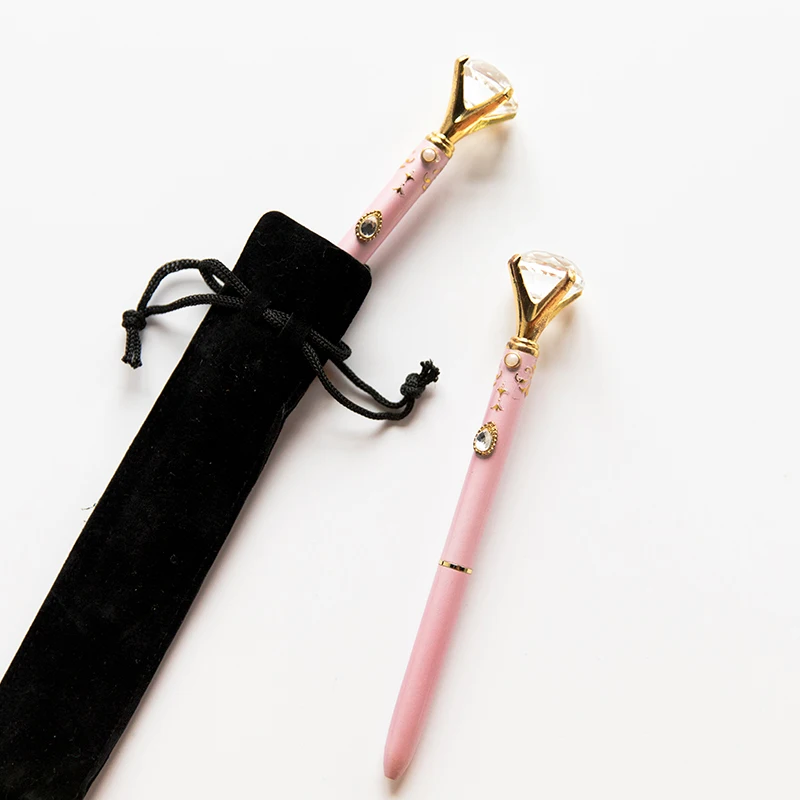 high quality kwaii korea stationery wholesale 0.7mm fancy pink cute diamond metal ballpoint pen