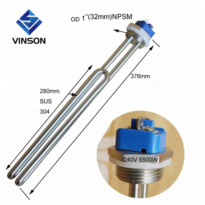 240V 5500W Tri clamp Bent Heating Element Stainless Steel Immersion Water Heater
