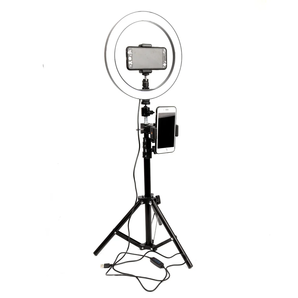 10inch 26cm USB Interface Dimmable LED Selfie Ring Light Camera Phone Photography Video Makeup Lamp With Tripod Phone Clip