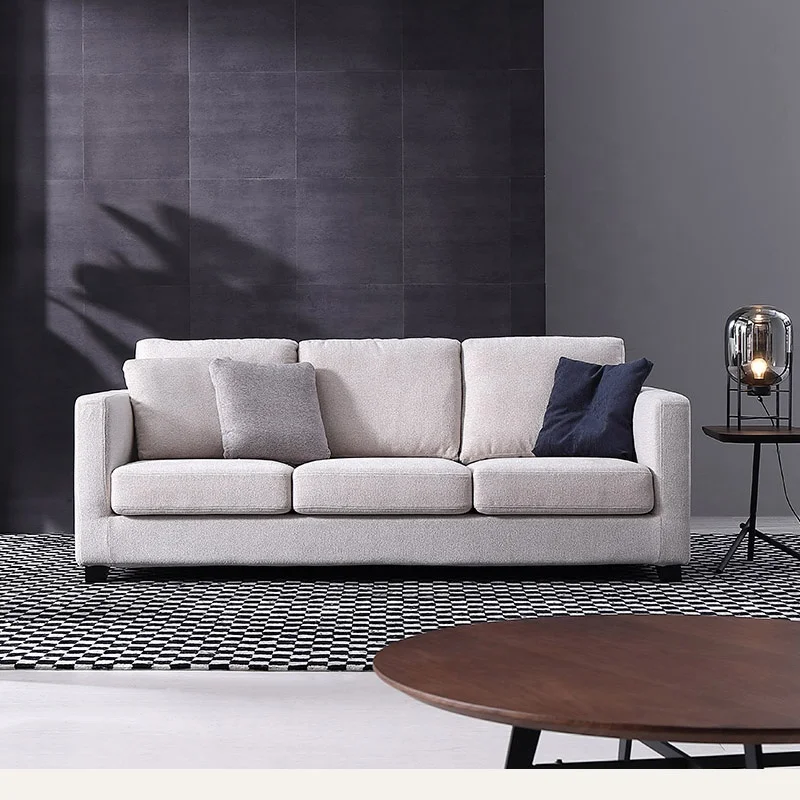 3-seater european style modern light color fabric sofa for living room
