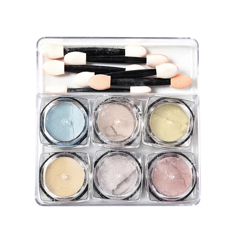 High quality 6 colors cat eye powder pearl glitter colored chrome mirror nails pigment powder chrome nails