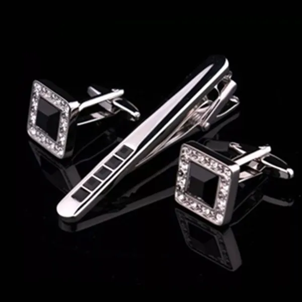 gold plated logo tie clips tie bars tie pins withe black gem cufflinks