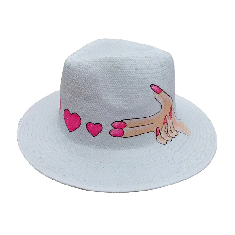 2019 new design panama paper straw hat fashion flower painting straw hats wholesale