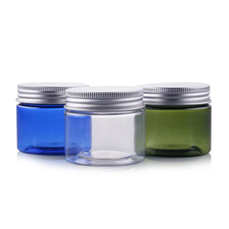 
empty plastic PET jars for food or cosmetics, PET jar with aluminum lid 
