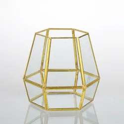 Sphere shape golden rim faceted terrarium glass vase