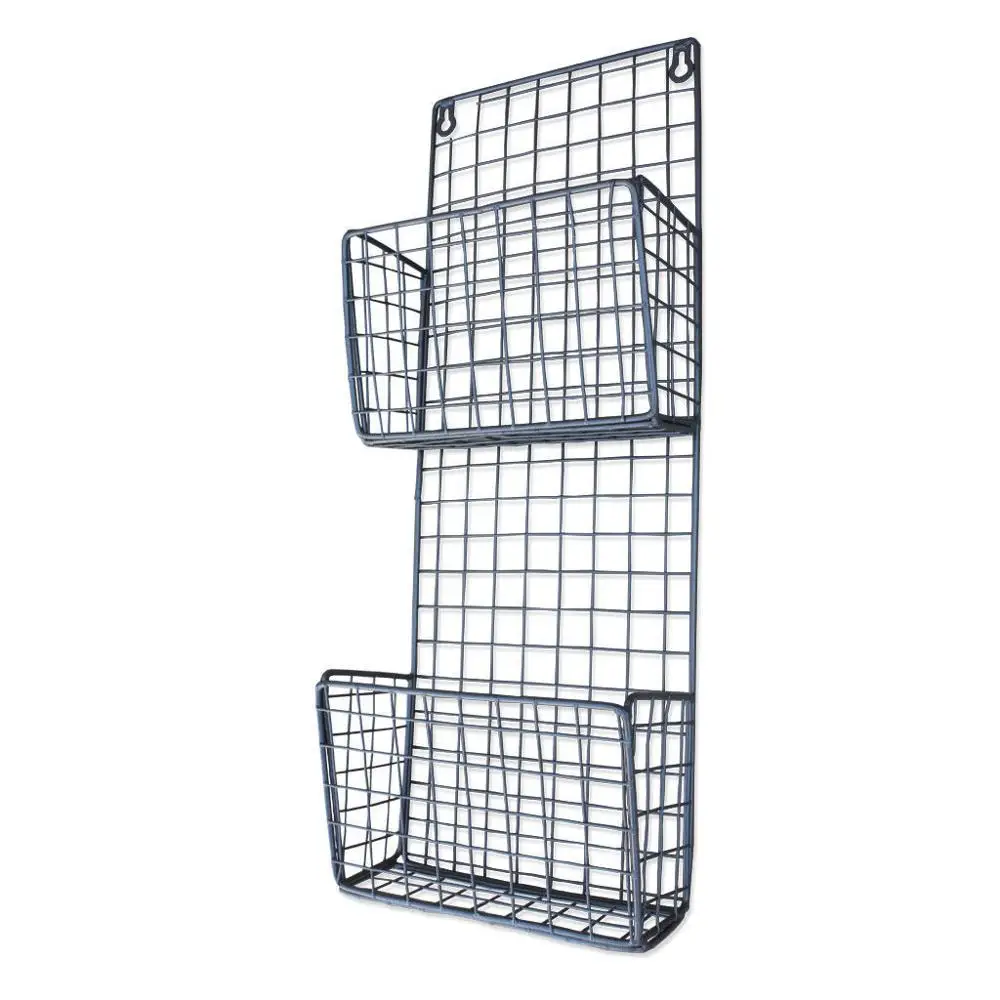 Wall Mount Metal Wire Shelving Industrial Style Basket Magazine Storage Shelves Rack Book Storage Baskets For Sale