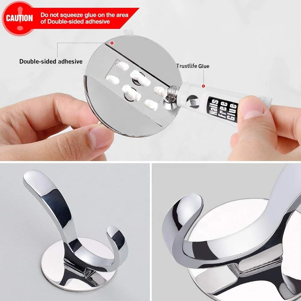 
HONVEY Rustproof Stainless Steel No Drilling Adhesive Heavy Duty Bathroom Kitchen Coat Clothes Towel Hook Robe Hook 