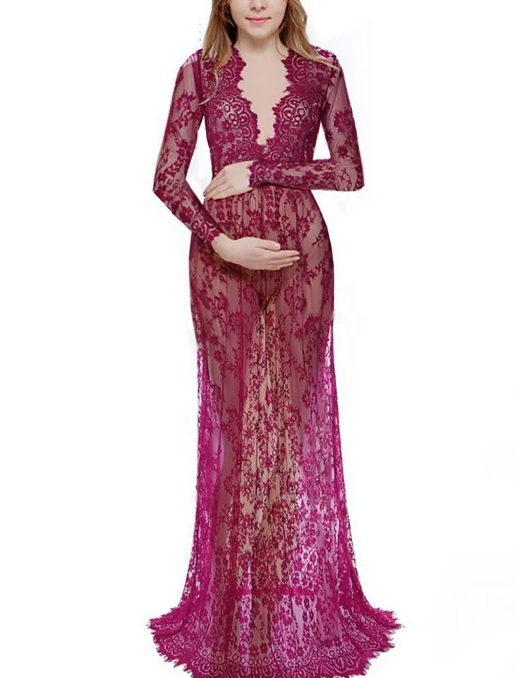 Maternity Lace Gown Dresses For Photography Sexy Pregnancy Maternity Photo Shoot Dresses