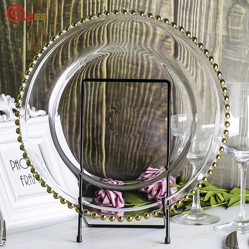 Charger Plates Dinnerware Set Fruit Service Plate Gold Rim Glass for Wedding Banquet Camping Minimalist Transparent Plate Dish
