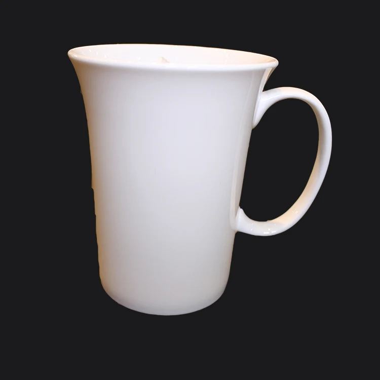 Factory customized large caliber long handle 16 oz. royal white bone china mug