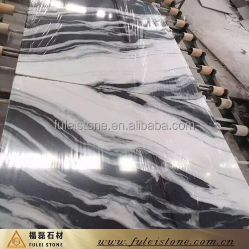 FULEI STONE Bookmatch panda white marble with black vein