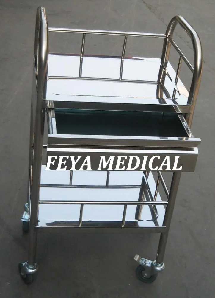 FY-E004 Best Selling ECG Trolley Stainless Steel Medical Cart with One Drawer