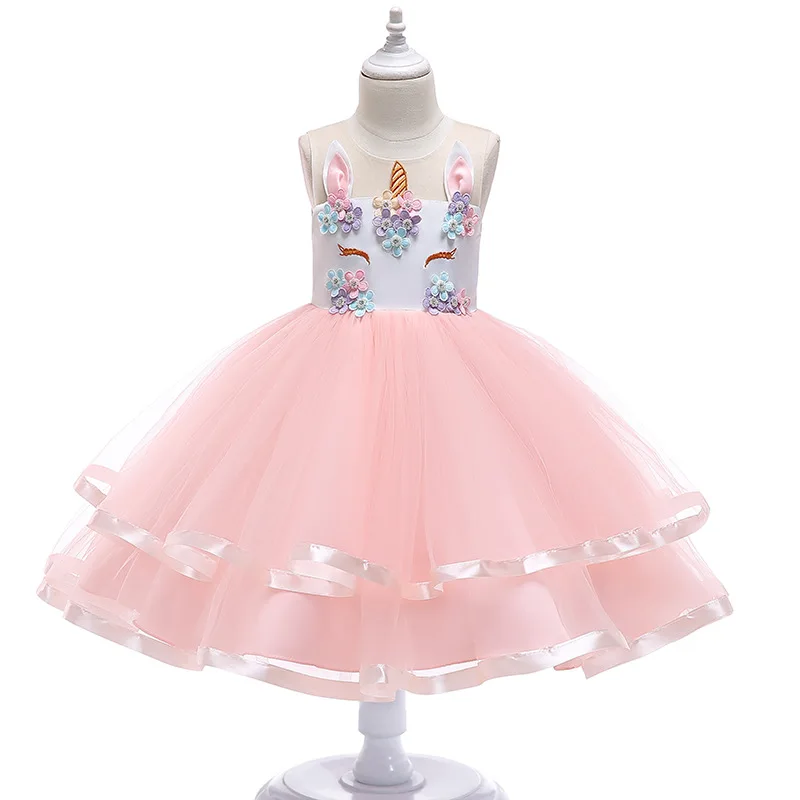 Wholesale children frocks designs gossamer fluffy unicorn party wear flower girl dresses