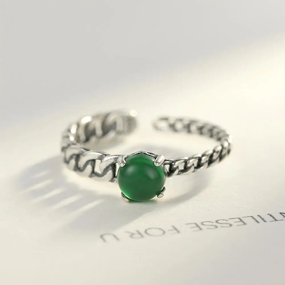 CZCITY 925 стерлингового серебра Открытые Кольца для женщин круглый зелеными кристаллами ручной работы; Комплект: модный дизайн оптовая продажа Регулируемый кольцо на