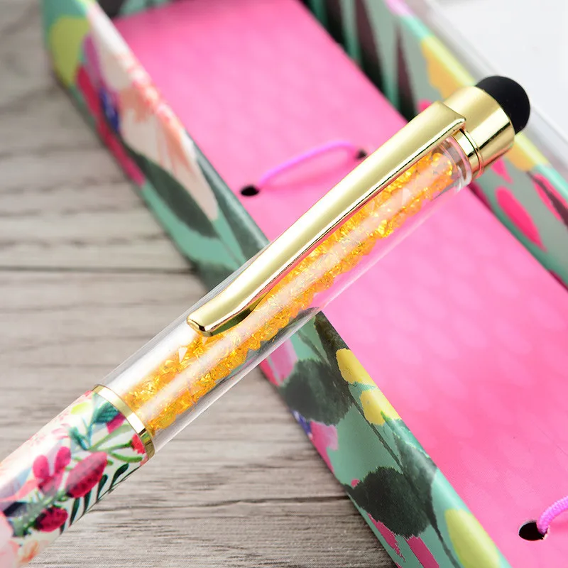 2019 Heat Transfer LOGO Floral Metal Body Ballpoint Pens with Crystal