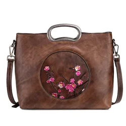 2021 new trendy designer brush color embroidered cowhide leather women hand bags ladies fashion handbags