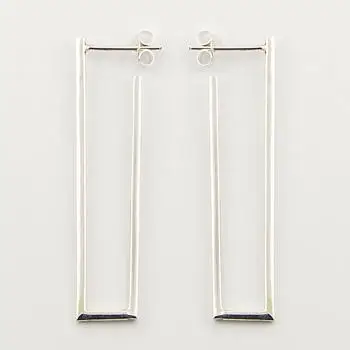 Sterling Silver Stud Earrings Rectangular Fine Shiny Lines