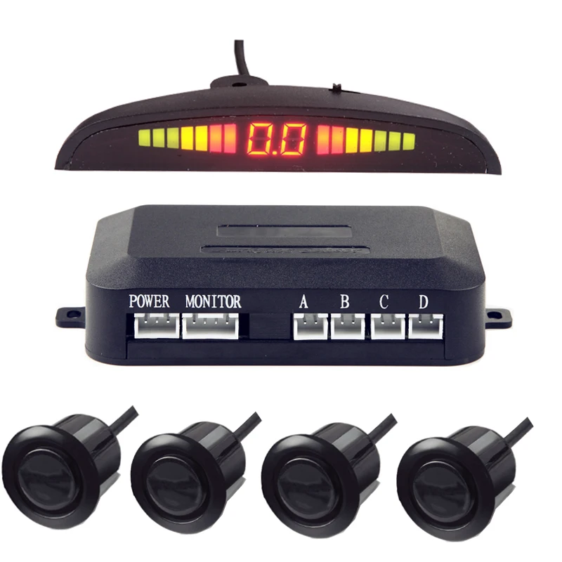 4 pcs 18.5mm Metal clip LED digital display Parking Sensors Car Reverse Backup Radar System with waterproof connector