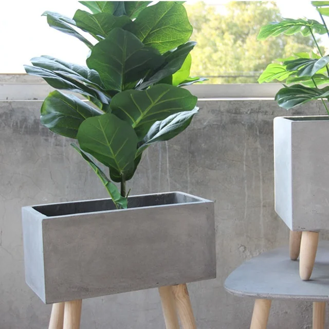 Rectangular flower pot with wooden leg