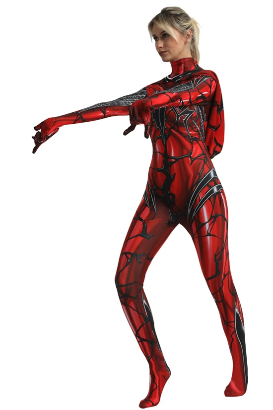 Женский костюм для косплея Веном, красный Человек-паук, зентай, боди с плащом, комбинезон