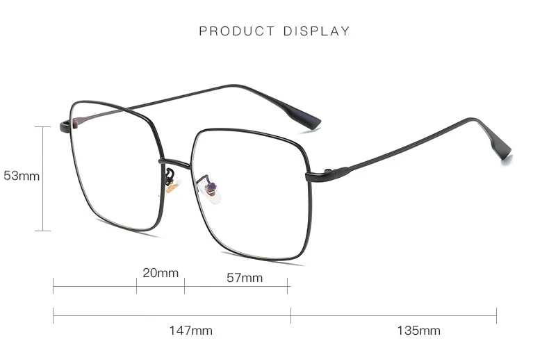 Sparloo 2098 Square Oversized Metal Anti Blue Light Glasses Frames Optical Women