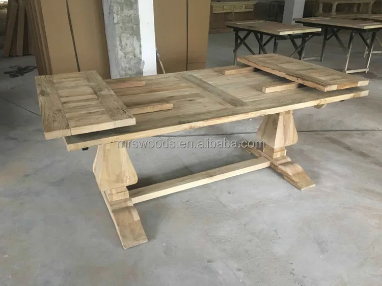 MRS WOODS Farmhouse modern reclaimed elm wooden extendable dining table set for 8